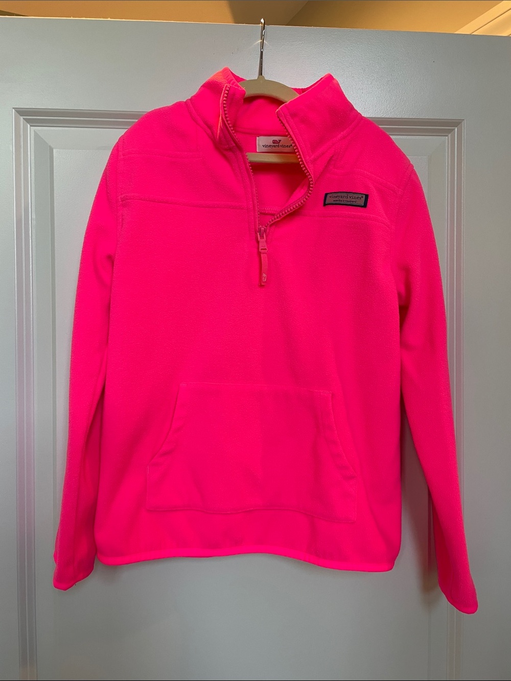 Vineyard Vines Kids Neon Pink Quarter-Zip Fleece Pullover